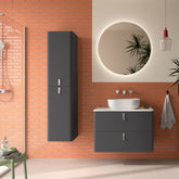 Mueble de baño UNIIQ 600 BOSQUE Encimera SOLID SURFACE Tiradores NEGROS - BañoClick